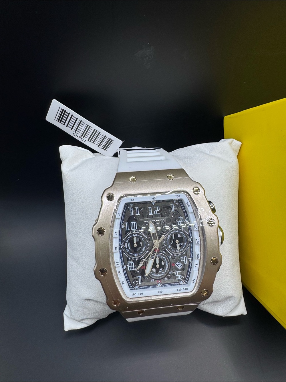 Invicta Racing Gold Rush 69701 NitroGen Mens Gold Tone White Rubber Watch 43 mm